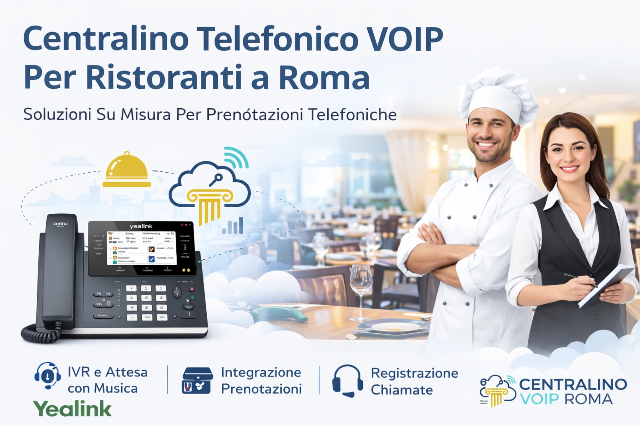 Dashboard VoIP con statistiche prenotazioni ristorante Roma